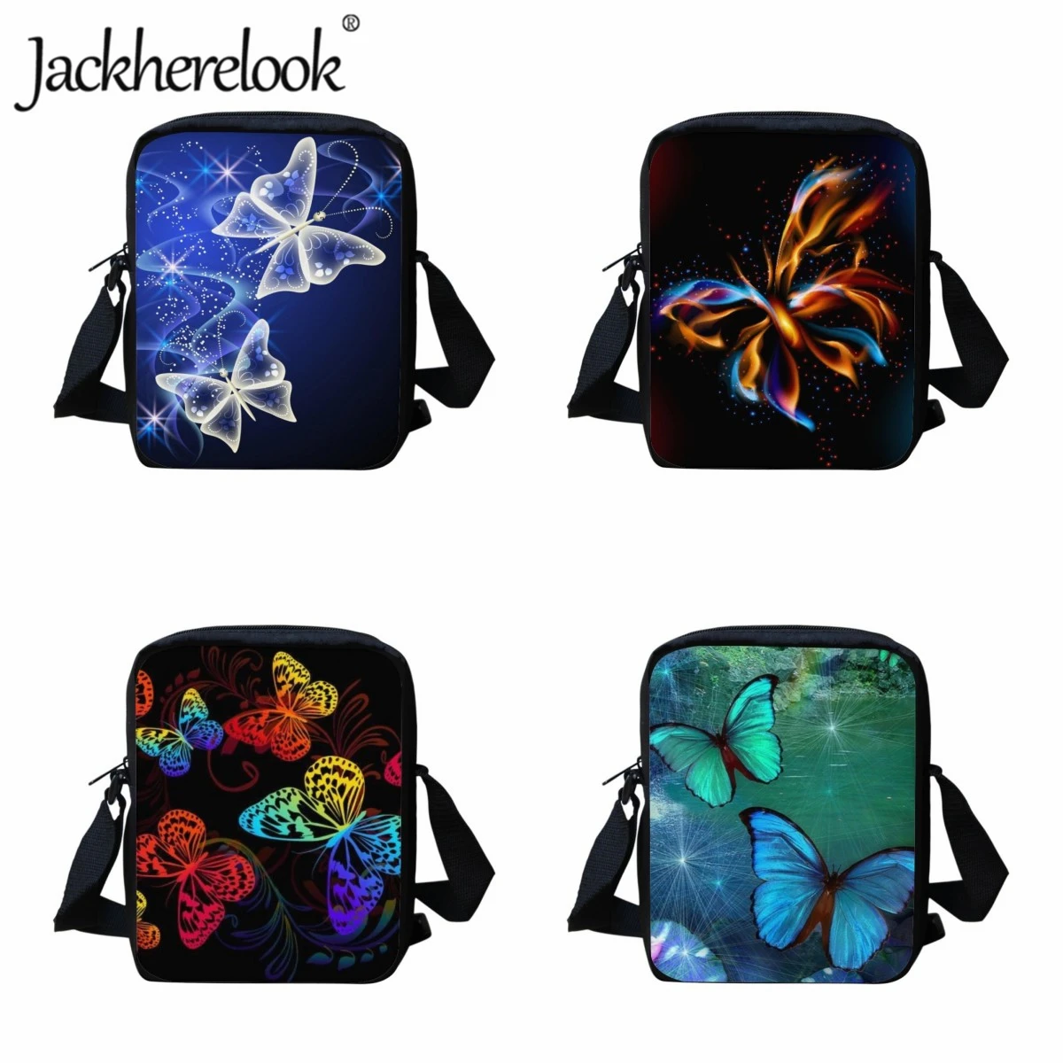 Jackherelook Colorful Butterfly Art Messenger Bag Teenagers School Girl Shoulderbag Casual Daily Travel Crossbody Bag Customized