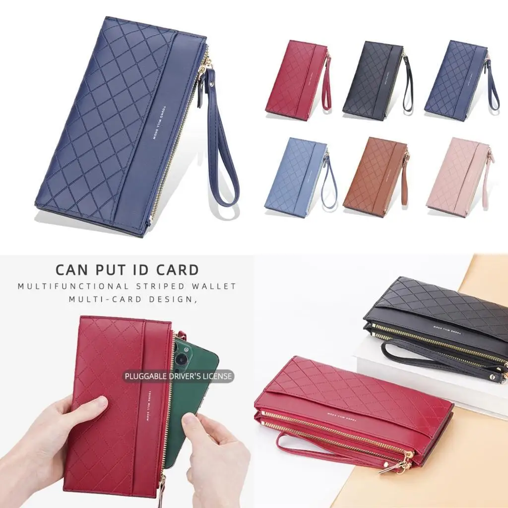 

X90D однотонный женский модный кошелек с двойной молнией, портмоне из искусственной кожи, клетчатый кошелек для денег