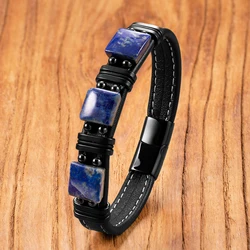 Charm Italian Bracelet Vintage Natural Stone Crystal Men Leather Bracelets Women's Matching Jewelry 2024