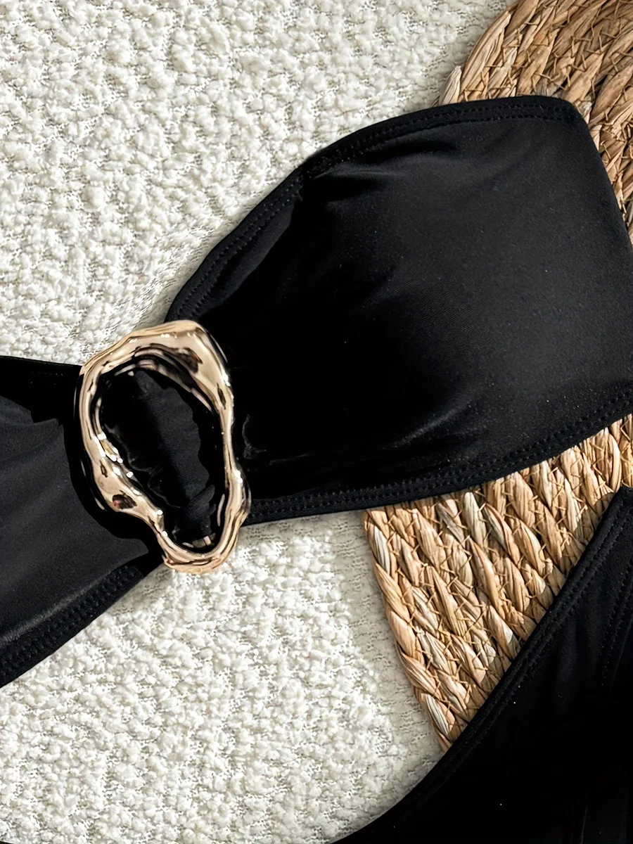 XS - L Metallring Bandeau Bikini Damen Bademode Damen Badeanzug Zweiteiliges Bikini-Set Brasilianischer High Cut Badeanzug Swim Lady