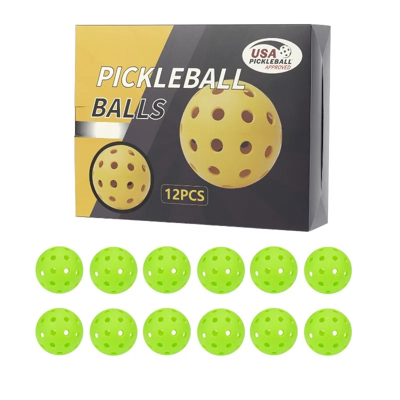 

Pickleball 74MM Durable 40 Holes Outdoor 12Pcs Pickleballs Rolling Plastic Ball Outdoor for Competition Pickleball Color Box