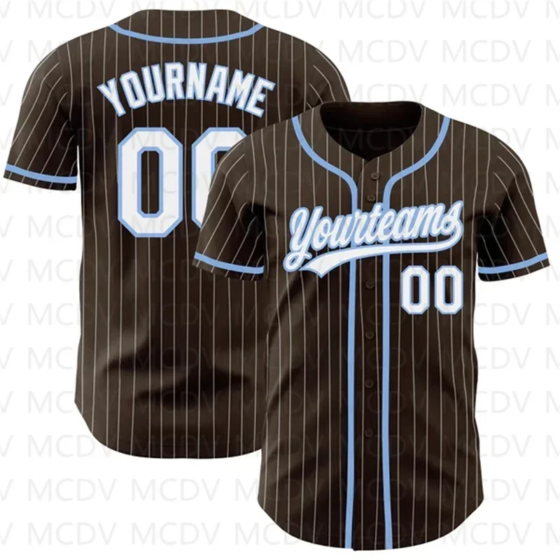 

Custom Brown White Pinstripe Light Blue Authentic Baseball Jersey3D Printed for Men and Women Casual Team Shirts Unisex Tops