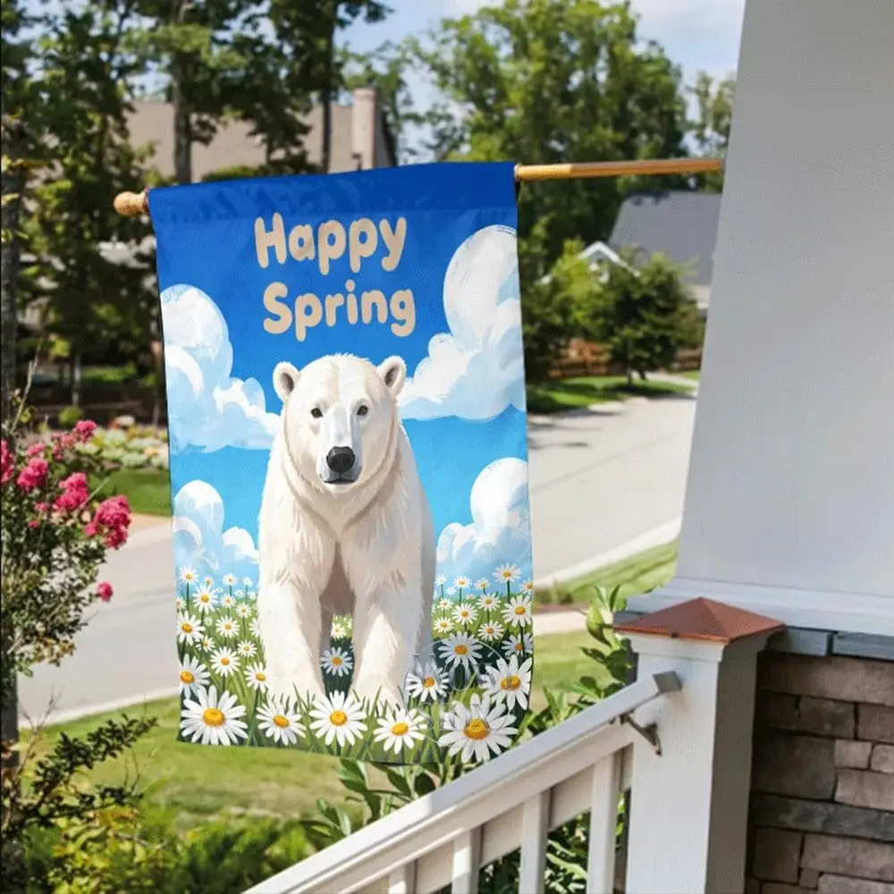 Garden Flag Daisy Hello Summer Polar Bear 12x18 Inch Vertical Double Sided Linen Seasonal Yard Flag For Outdoor Patio House  AAS