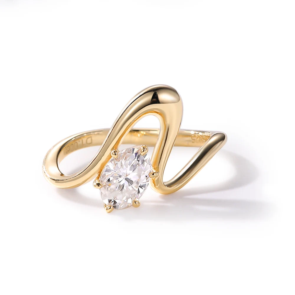 

HFE High Quality Moissanite Women's Ring 925 Sterling Silver 18k Gold Plated Unique Irregular Design Anniversary Jewelry