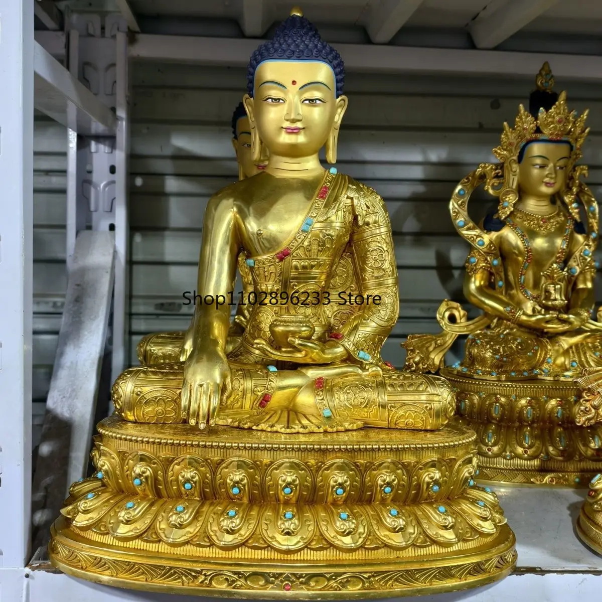 1 foot 5 Sakyamuni Four Arms Guanyin Manjushri Gilt Buddha Statue 15 inches 47 cm High Seiko Buddha Object