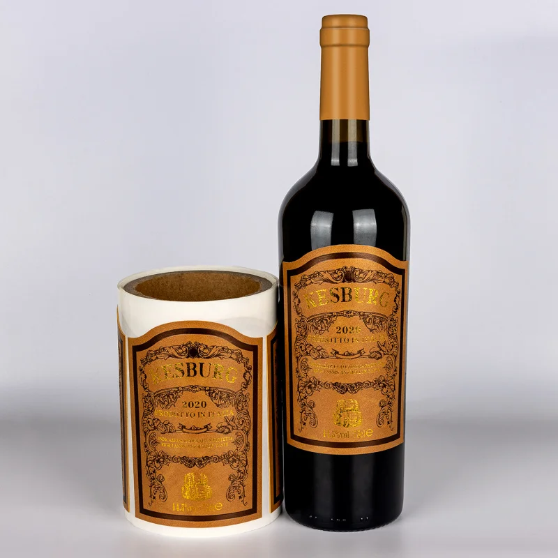 custom.Manufacturers Customized Luxury Self-adhesive Pu Leather Label Sticker Roll Foil Staming Embossed Custom Wine Bottle