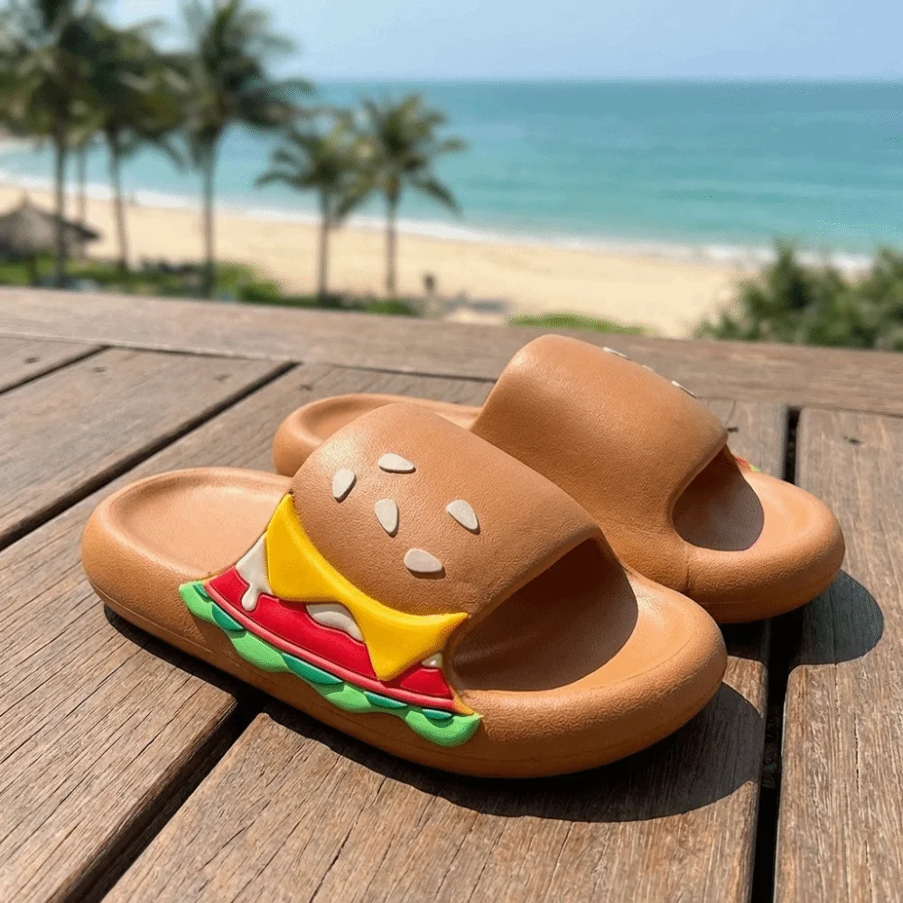 

Креативные тапочки-гамбургеры с забавным дизайном, толстой подошвой из ЭВА, мягкой нескользящей подошвой, 3D-эффектом, унисекс.