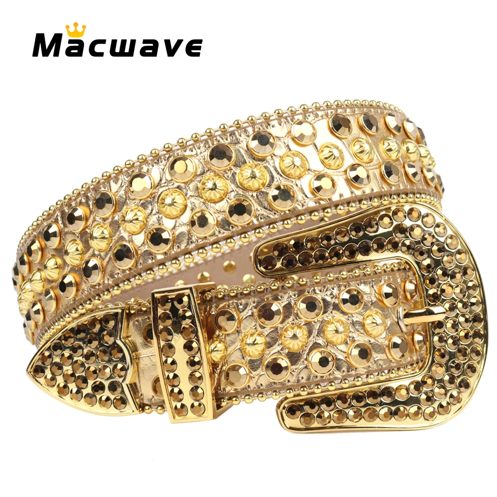 

Hot Golden Western Rhinestone Belt Men's Diamond Studded Women's Luxury Strap Man Jeans Decorative Cowboy Cinturones Para Mujer