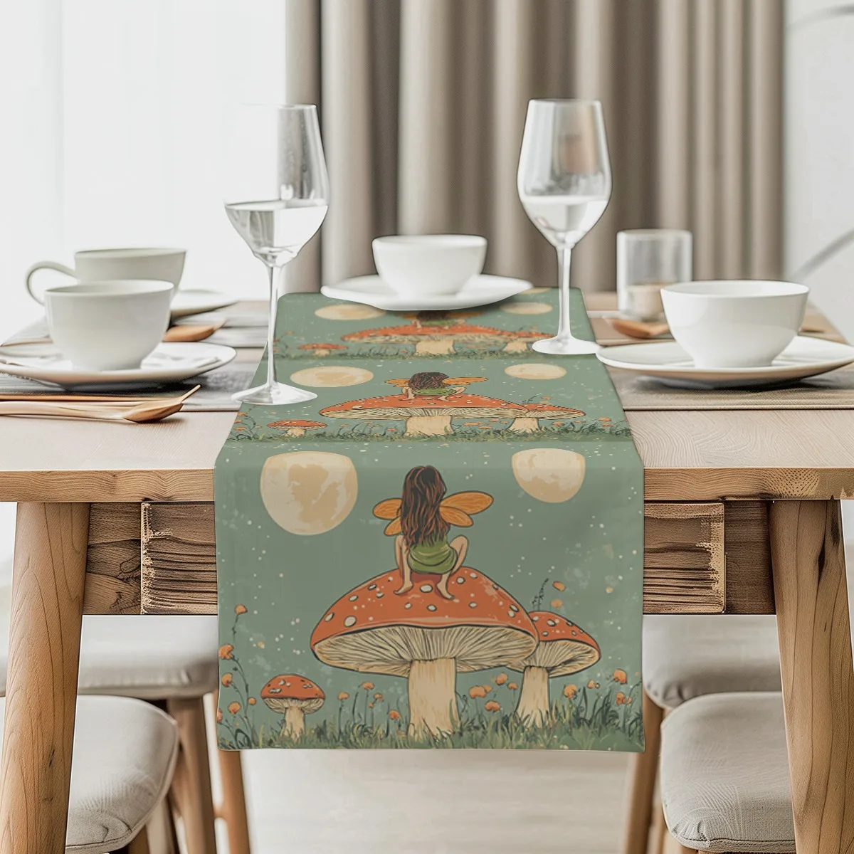 decorations table runner Midsummer Mushroom Whimsical Tablecloth for Home Kitchen Party Settings Gift Ideas,Dinner Setting