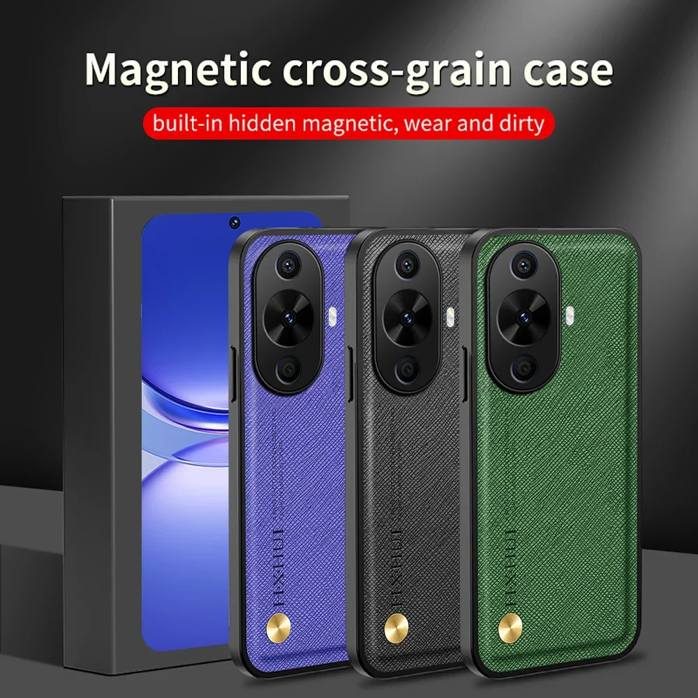 For Huawei nova 12s Case Cross Leather Texture Magnetic Shell Huawey nova12s 6.7'' TPU Frame Camera Protection Shockpoof Cover