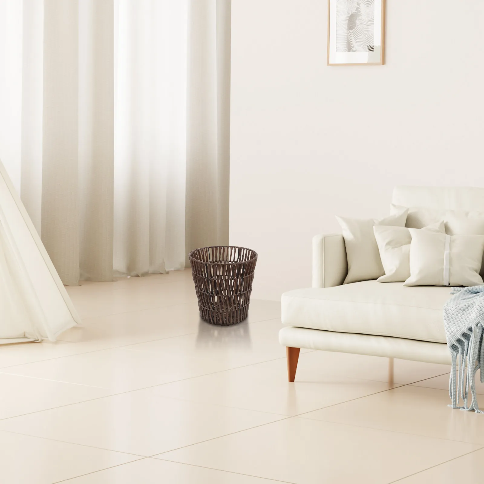 

Плетеная корзина для мусора в деревенском стиле из полипропилена и железа, корзина для хранения для гостиной, ванной комнаты, кухни, мусорные баки