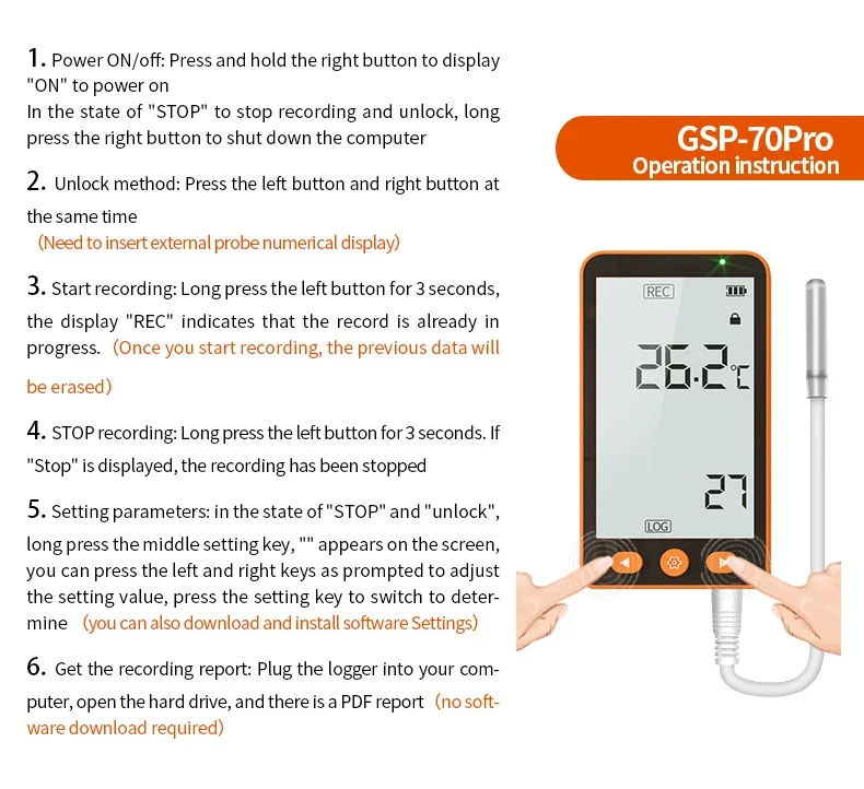 Aikesi GSP-70Pro LCD Data Logger Multi Reusable  USB PDF Report Temperature  Data Logger