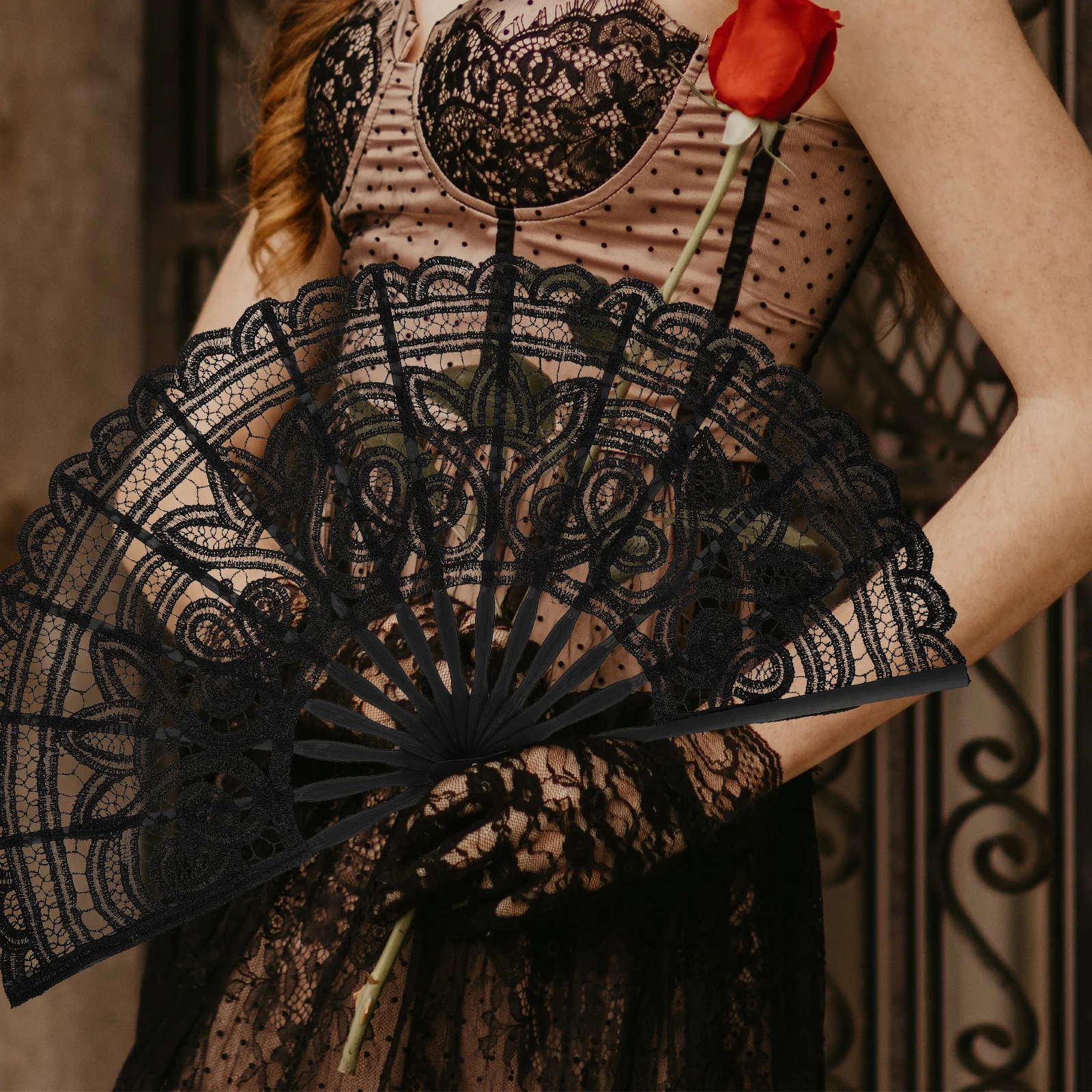 

Embroidered Fan Foldable Lattice Vintage Folding Lace Fans Tea Party Big Japanese Wedding Bride Hand for Women