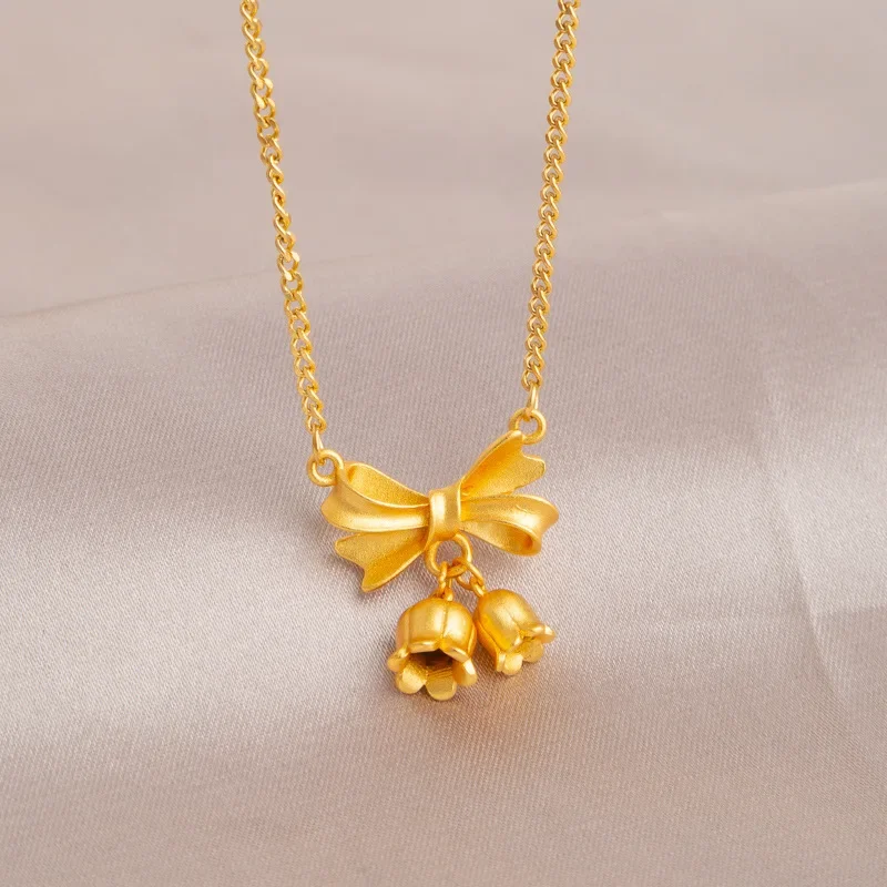 

Pure 18k Gold Color Lilac Flowers Pendant Necklace Collarbone Chain Necklace Jewelry Sets for Women Party Fine Jewelry Gifts