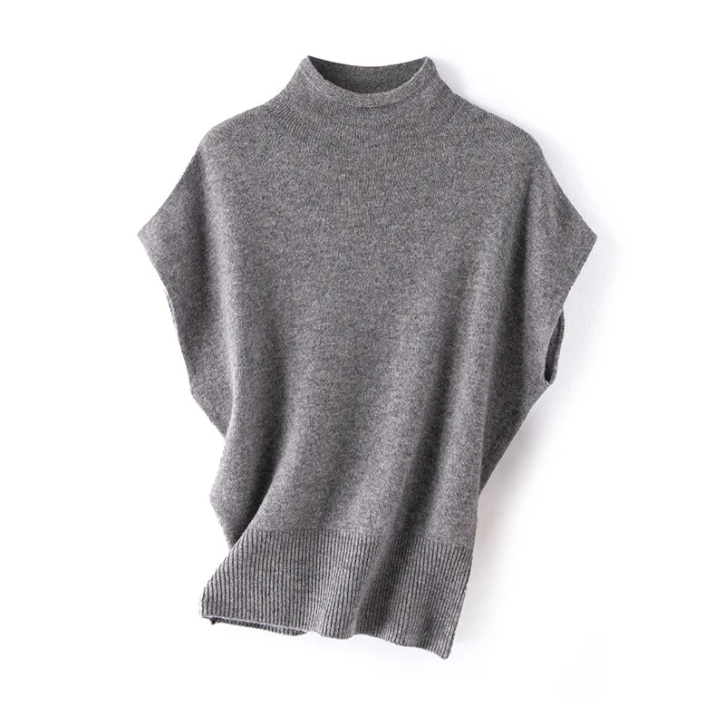 

Short Sleeved Knitted With Feminine Temperament, Soft Glutinous Wool Round Neck, Gray Series First-Line Ready To Wear, Seamless