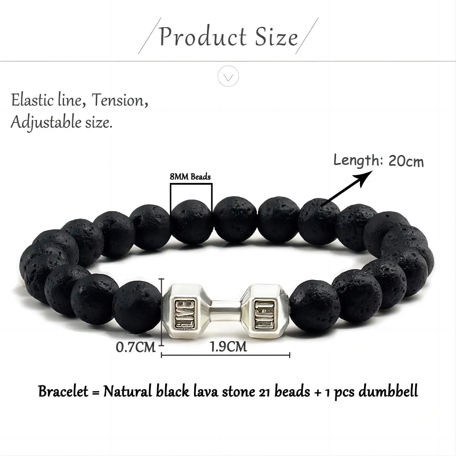 1pc Natural Black Volcanic Lava Stone Dumbbell Bracelet Black Matte Beads Bracelets For Women Men Fitness Barbell Jewelry Pulser