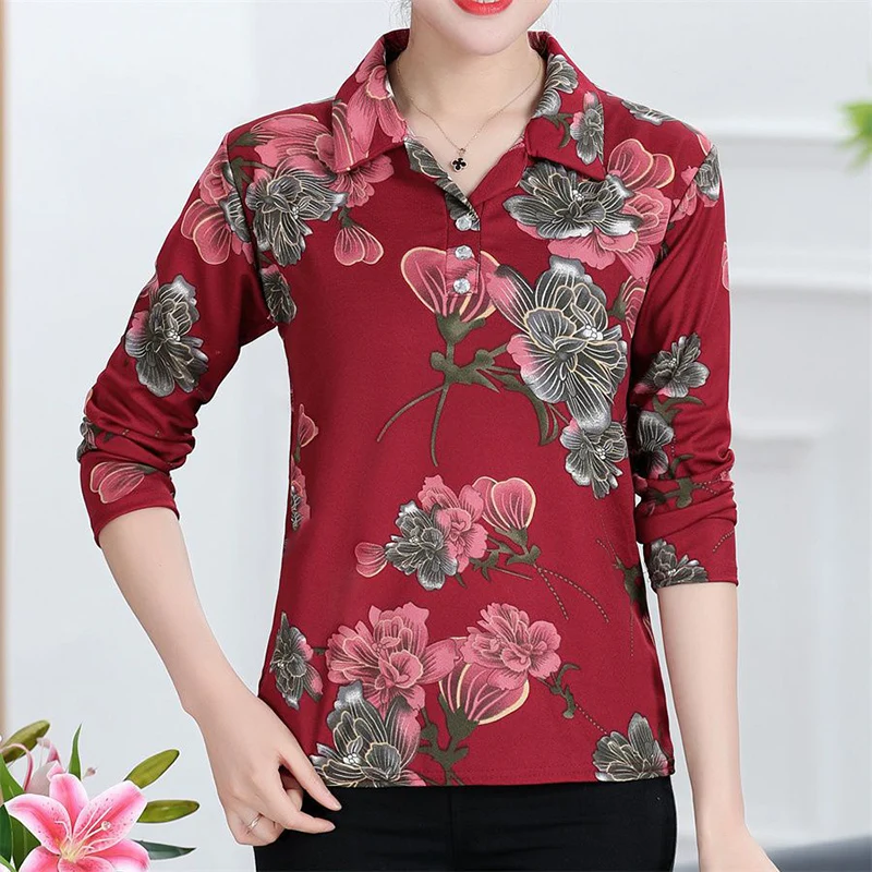 Vintage Printed Lapel Button Long Sleeve Floral Blouses Women\'s Clothing 2024 Autumn New Loose All-match Tops Office Lady Shirts