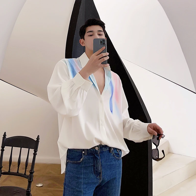 

Летняя длинная мужская куртка-накидка с радужным дизайном, уникальная японская солнцезащитная одежда, модная верхняя одежда