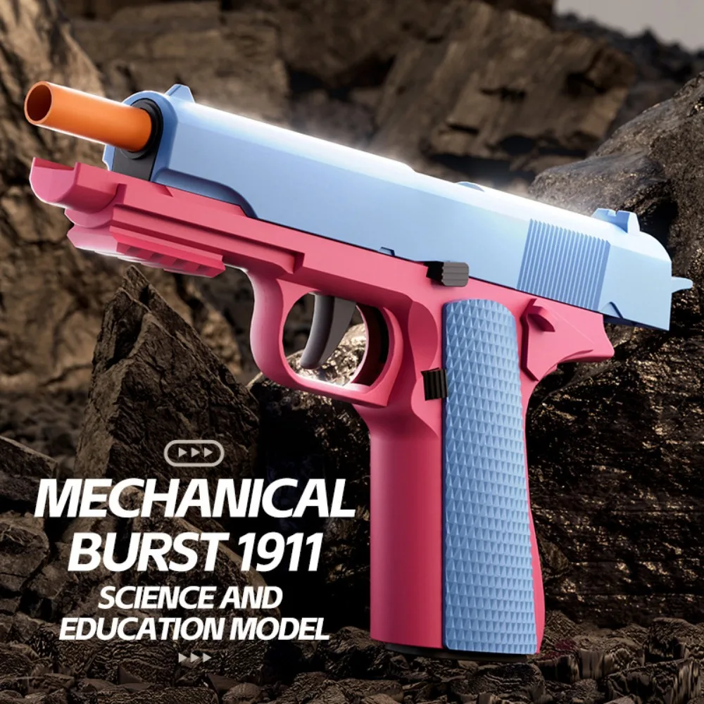Safety First M1911 Stress Relief Toy Gun with Soft Bullets and Empty Hanging Launcher, Fun Shooting Game for All Ages