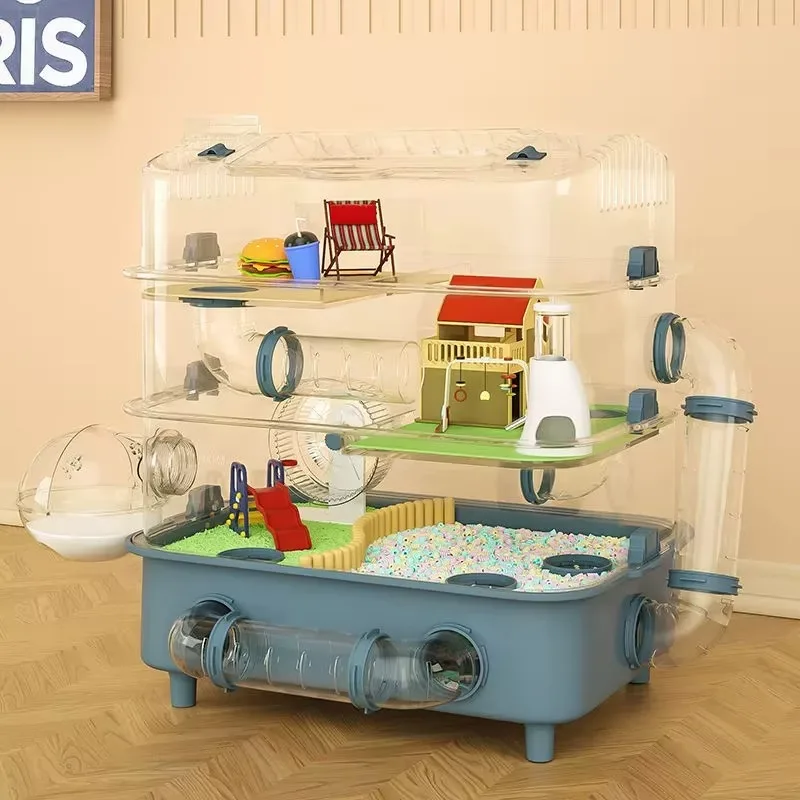 Luxury Portable Custom Pet House Acrylic Cabin Household Furniture Guinea Pigs Small Animals Hamster Cage with Cabinet