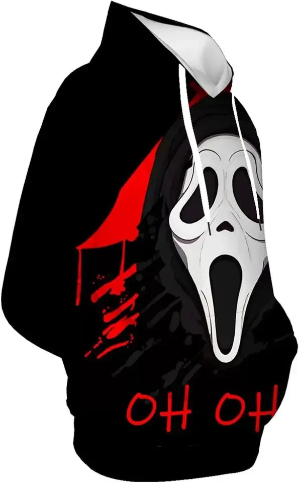 Men\'s and Women\'s Scream Hoodie Gothic Street Wear Men\'s Funny Print Top Movie Reaper Graphic Hoodie Halloween Y2K Hoodie