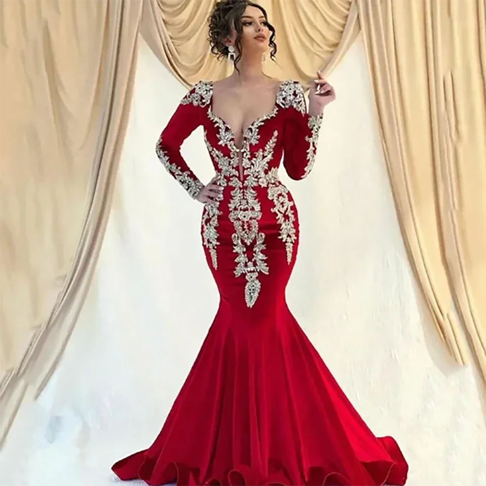 Personalizado borgonha lantejoulas frisado querida sereia vestidos de casamento 2024 mangas compridas trem varredura tule vestidos de noiva para