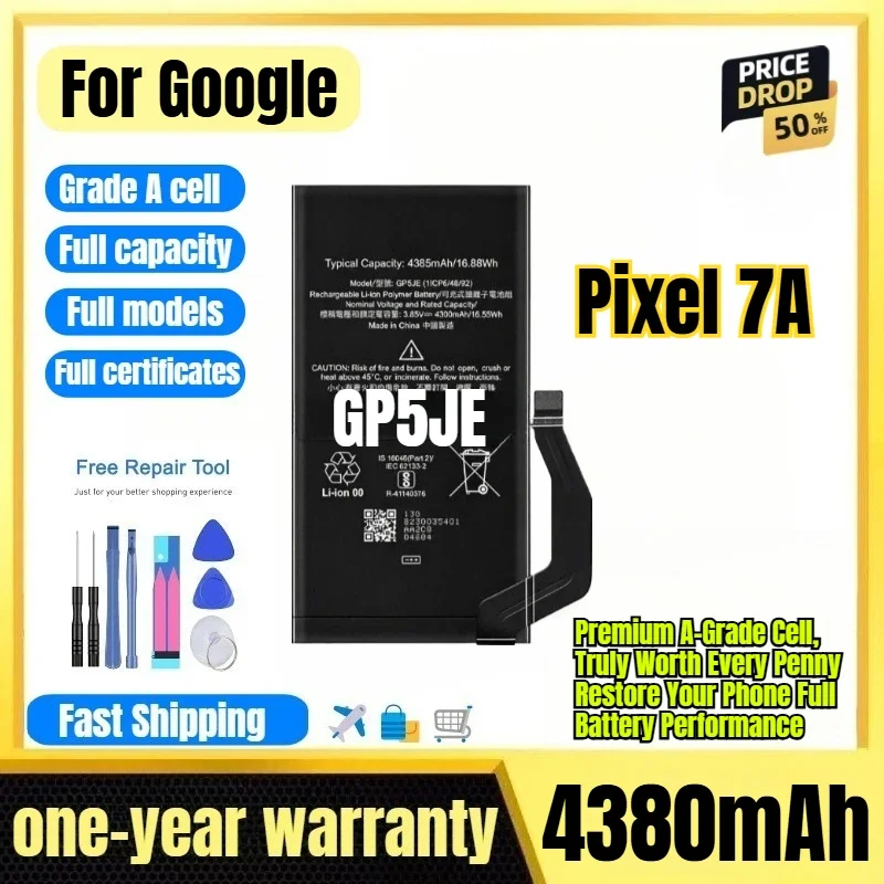 GP5JE for Google Pixel 7A Phone Battery 0 Cycle High Quality High Capacity Battery Replacement Bateria Grade A Cell with Tools