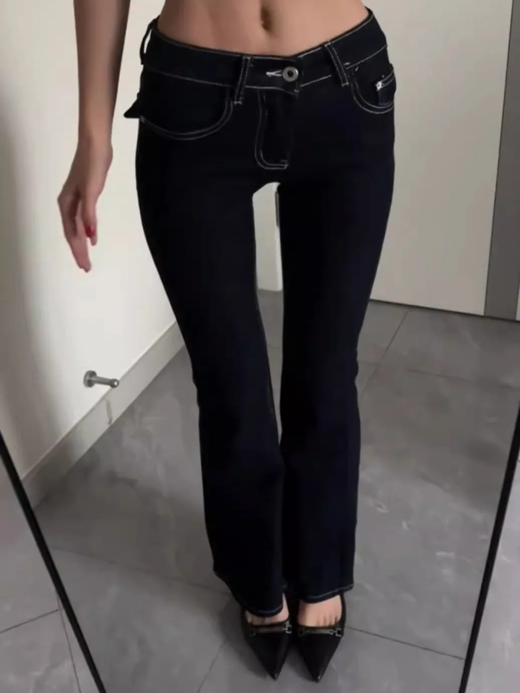 

Low Waist Slim Fit Denim Jeans Women's Autumn Faion Design Sensation Body Contouring Long Leg Effect Micro Flare Pants