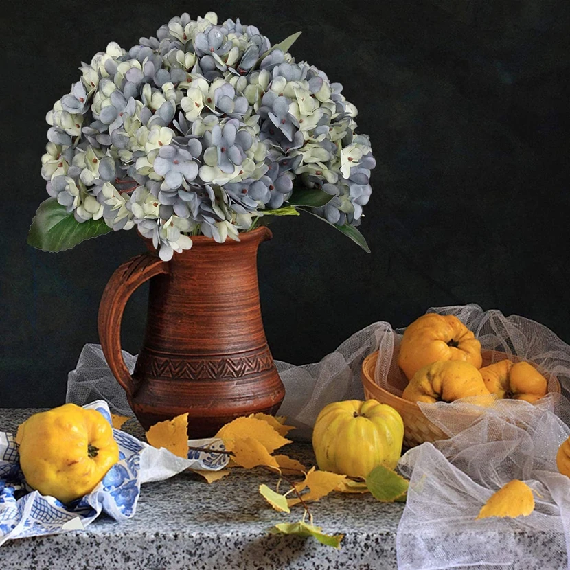 

6pcs Artificial Hydrangea Silk Flowers Home Vase Table Accessories Wedding Wall Diy Gift Bridal Bouquet Holiday Party Decoration