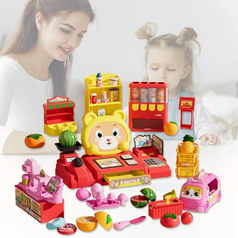 Kid Cash Register Fake Cash Register Educational Cash Register Toy Toddler Register Playset Cute Supermarket Checkout Toy For