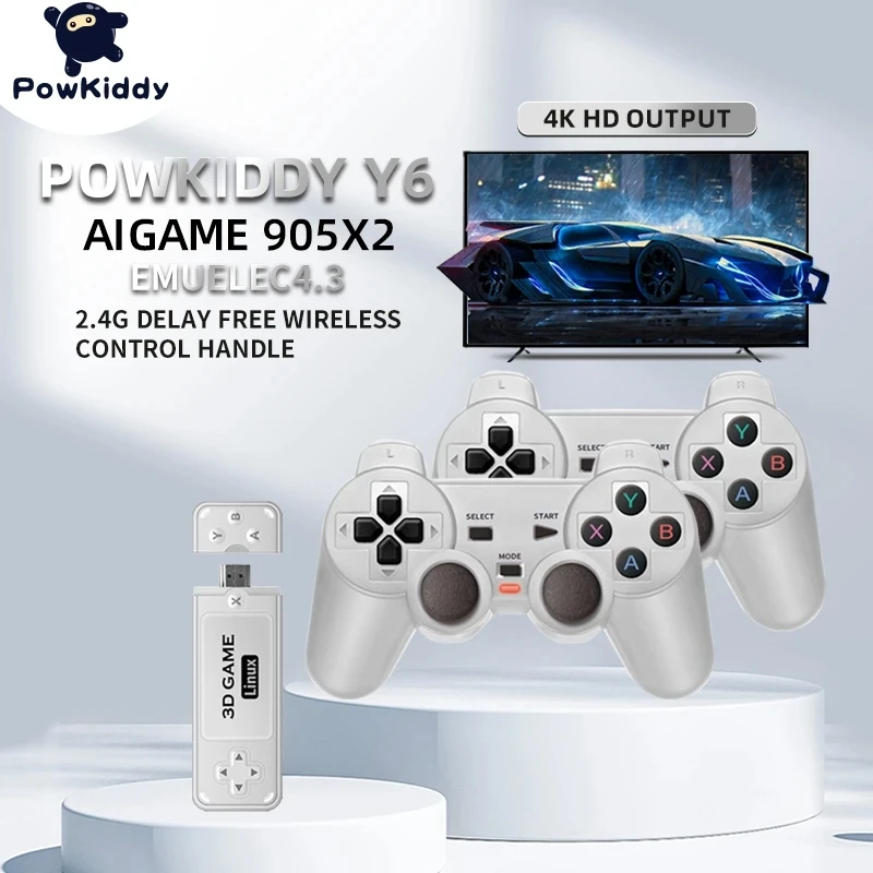جديد Powkiddy Y6 2.4G لعبة لاسلكية جهاز استقبال للتليفزيون ريترو PS1 الأسرة المحمولة لعبة فيديو وحدة التحكم 4K HD دعم متعدد اللاعبين 10000 لعبة