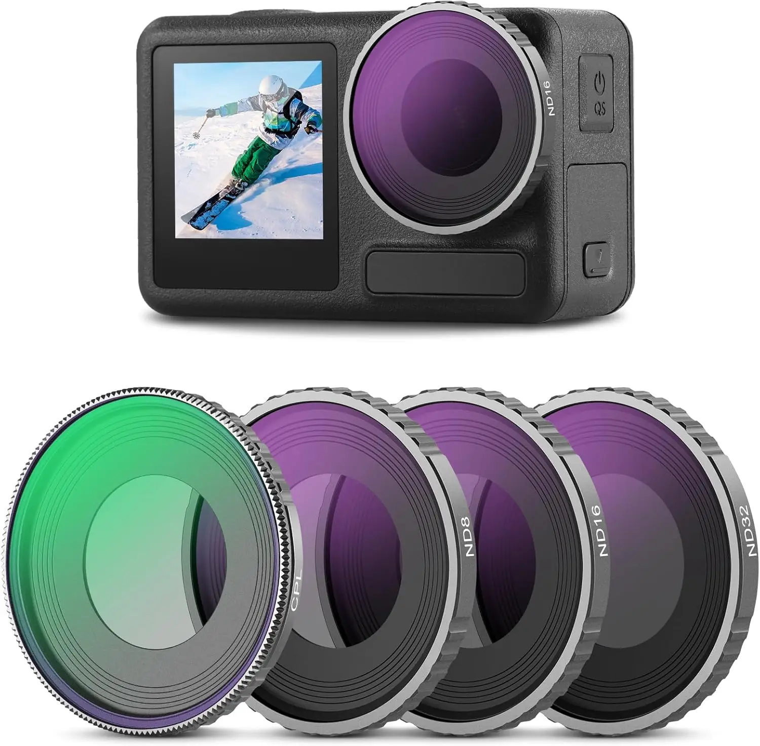 NEEWER 4er-Pack ND-Filter Kompatibel mit DJI Osmo Action 4, ND8 ND16 ND32 CPL Neutraldichte-Polarisationsfilter-Set für Action-Kamera-Objektiv, HD Mehrfach Beschichtetes Optisches Glas/Rahmen