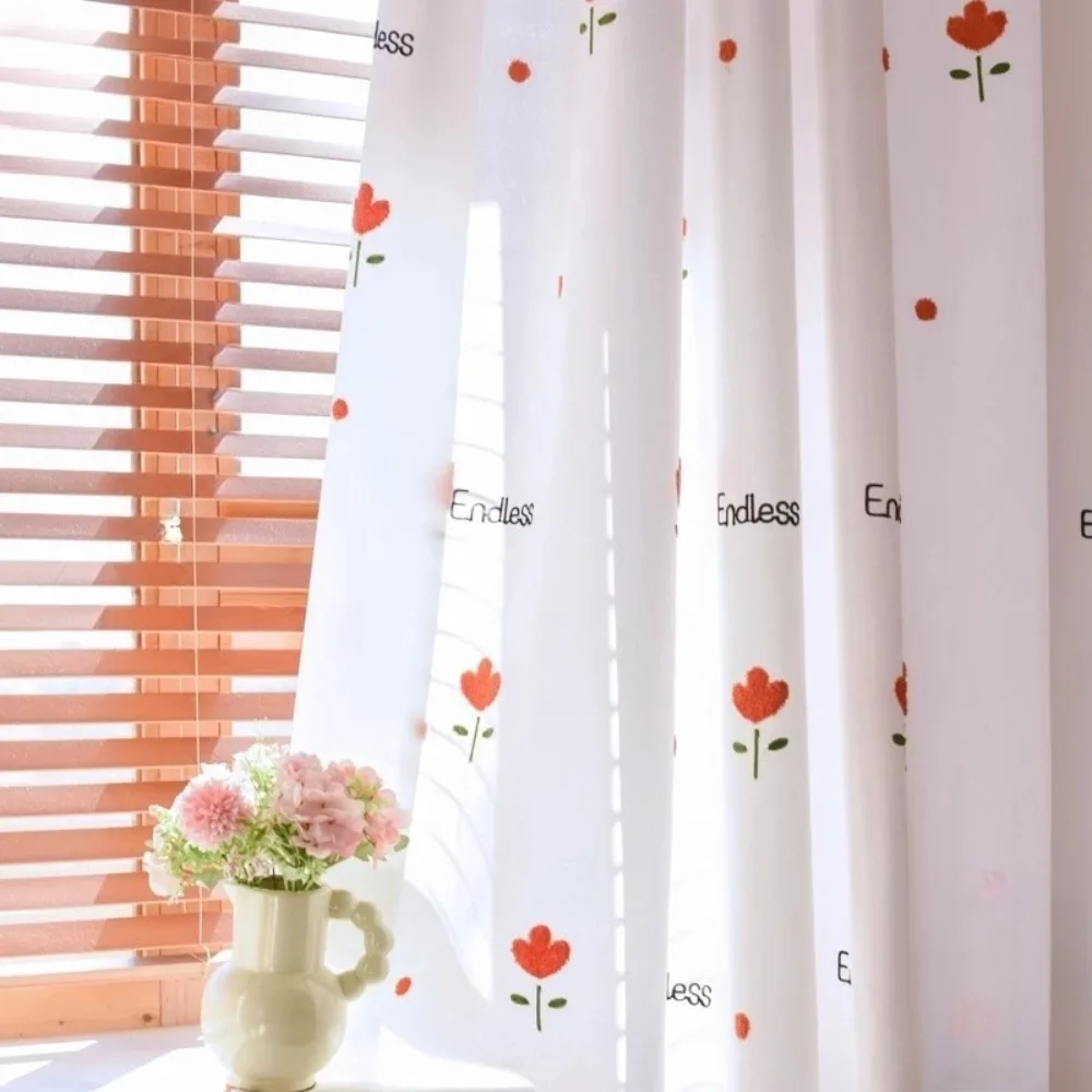 Sheer Orange Tulip Curtains for Bedroom Living Room Translucent Not Transparent Sun Shade Upgraded Window Screen Floral Fresh