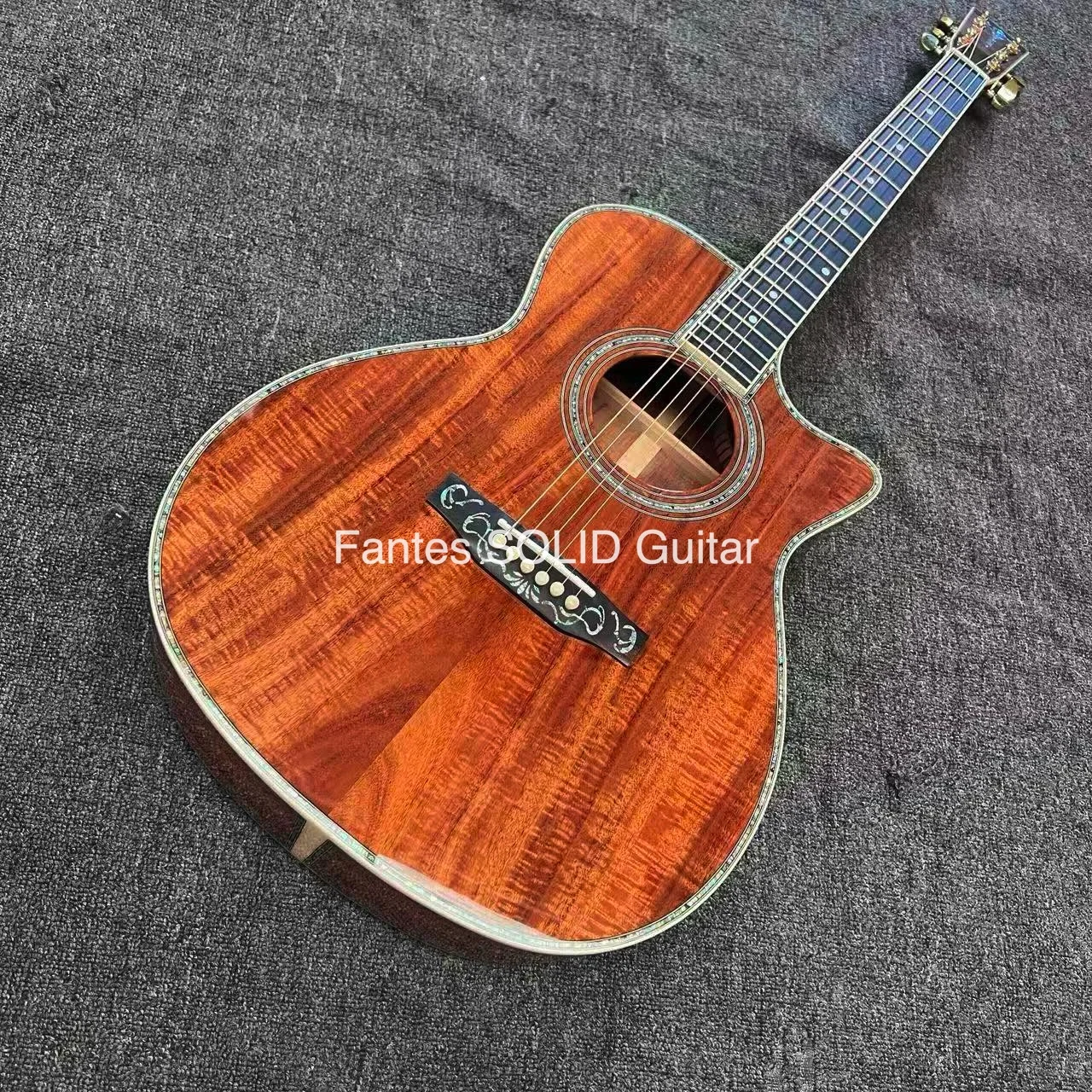 IN STOCK Guitar Ready Ship High Quality 40-Inch Acoustic Guitar All Solid Koa Wood Cutaway Style, SOLID KOA Back Side