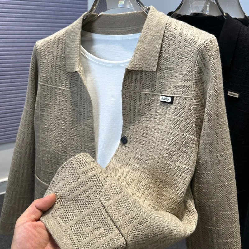الرجال الخريف الشتاء عالية الجودة سترة الرجعية طوق الجاكار محبوك سترة معطف ملابس خارجية عصرية غير رسمية شال العصرية