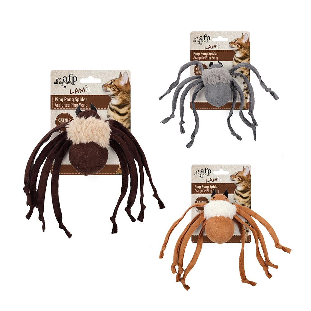 All For Paws Amazon Hot Sale Pet Ping Pong Brown/Grey/Tan Lamb Spider Ball Toy Cat Catnip Infused Plush Toys