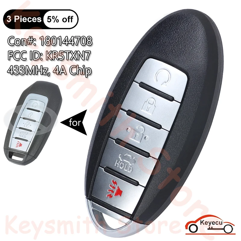 

KEYECU 5 Buttons 433MHz 4A Chip for INFINITI QX60 2019-2021 Auto Upgraded Smart Remote Key Fob S180144708 285E3-9NR5B KR5TXN7