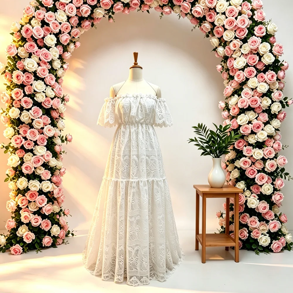 Maternity Photography Dresses Soft White Hollow Lace Elegant Off Shoulder Dress Photo Shoot Pregnant Women Dress