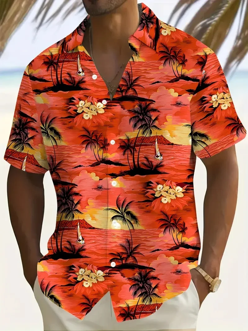 Men's Shirt Short Sleeve Summer Beach Wind Casual Tops Shirt Landscape 3D Printed Pattern  Loose Men's Clothing