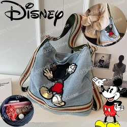 Disney Cartoon Mickey Large Capacity Denim Canvas Shoulder Bag Multi-functional Backpack Fashion Commuter Bags for Girls