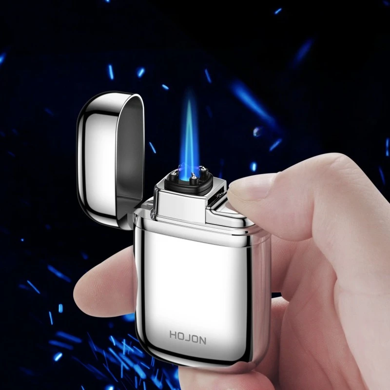 Zinc Alloy Voice Controlled Ignition 2 Flames Butane Gas Lighter Double Arc Pulse Windproof Jet Blue Flame Cigar Lighters Gadget