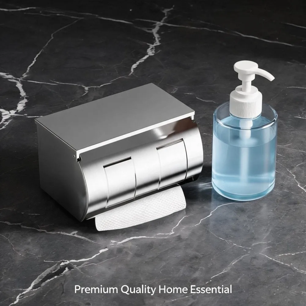 Stainless Steel Toilet Paper Dispenser with Covered Storage Compartment Rust Resistant SUS304 20 cm for L x 10 cm W x 13 cm H