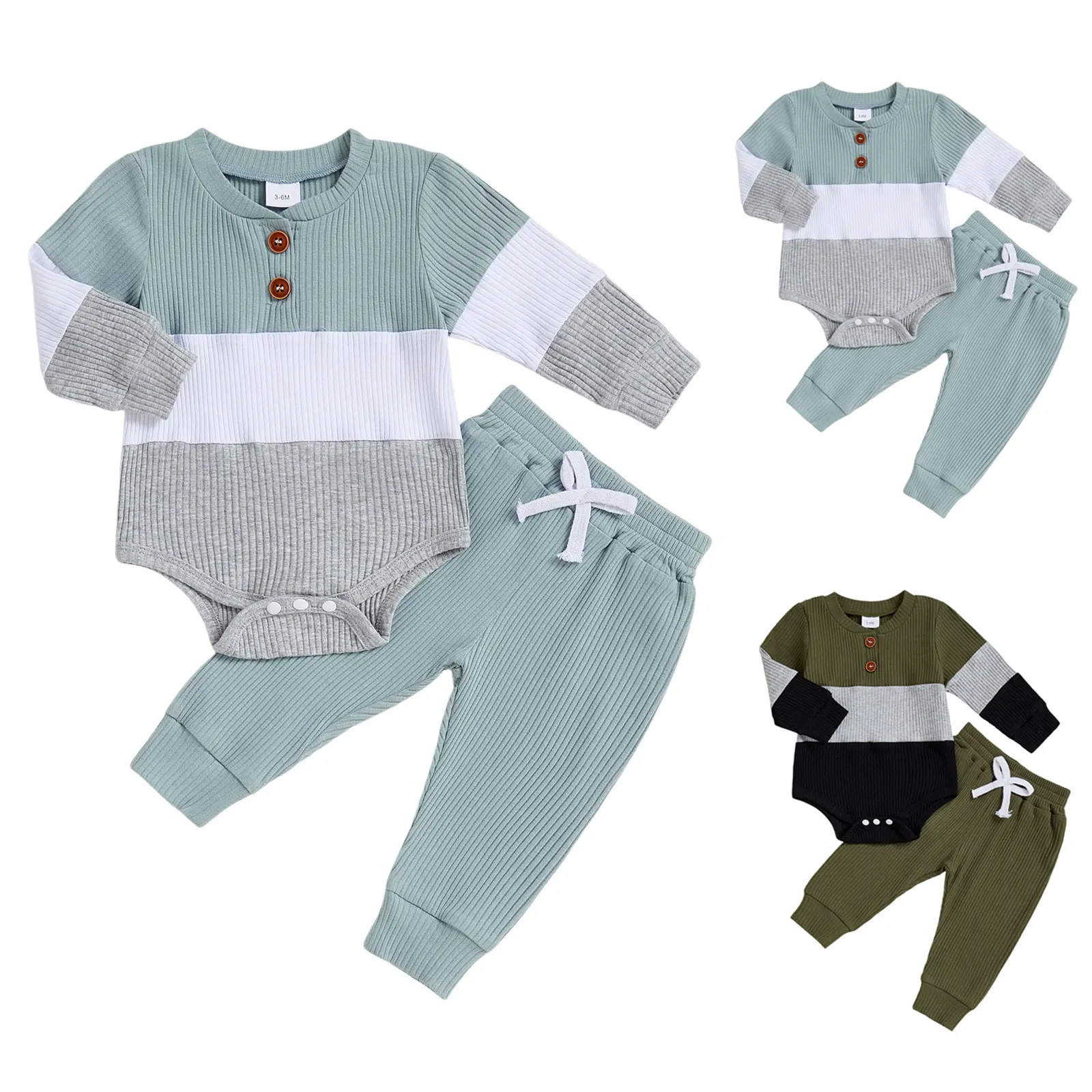 

Baby Boy Romper Set Autumn Comfortable Breathable Simple Color Blocking Bodysuit And Pants Casual Two Piece Set ropa de bebé