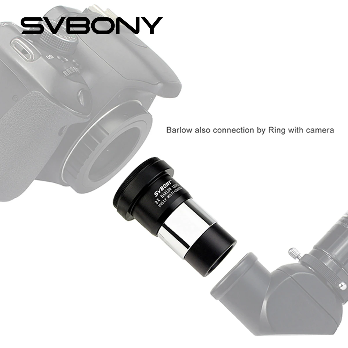 SVBONY Telescope 1.25'' 2X Barlow Lens M42X0.75 Thread Multi Coated Broadband Green Film Telescope Accessory