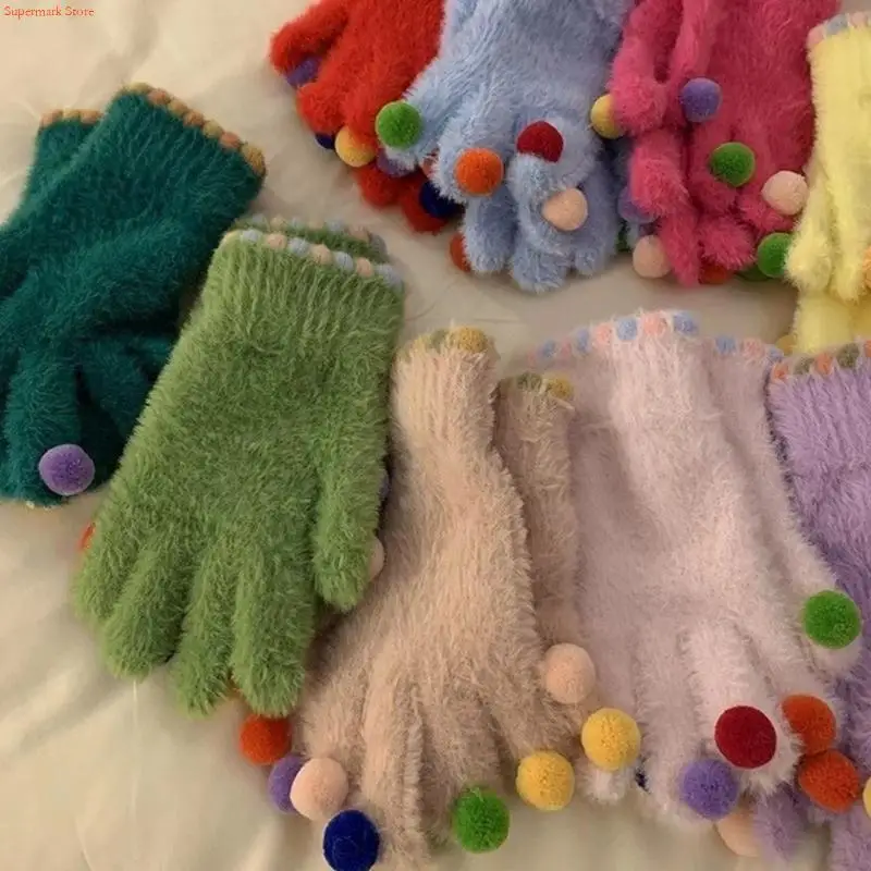 Q5WE Winter Warm Gloves Fuzzy Plush Touch Screens Texting Gloves Cycling Gloves