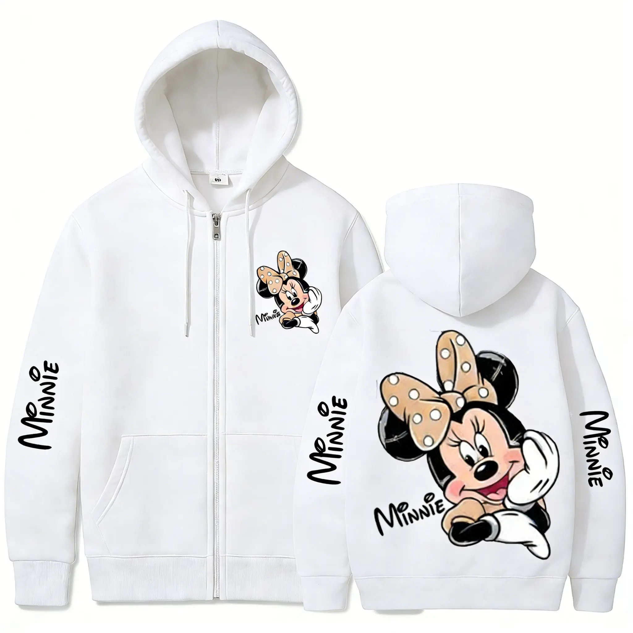 

Толстовка с капюшоном Disney Minnie Mouse на молнии, пуловер для женщин и мужчин, повседневные топы с графическим принтом, уличная одежда, хлопковая куртка, весна-осень 2026, Y2k