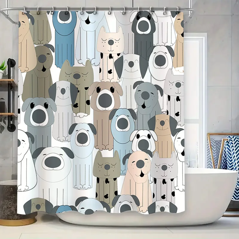 

Занавеска для душа с очаровательными собаками, декор для ванной комнаты для любителей домашних животных, моющаяся ткань с принтом мультяшных собак различных размеров!