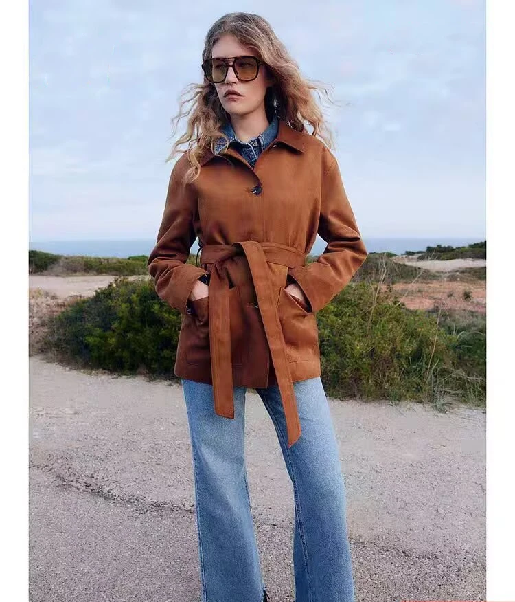 YY0403 Autumn/Winter 25 New Women's Clothing Strap Loose Velvet with Collar and Shoulder Down cardigan Short Coat 1262898