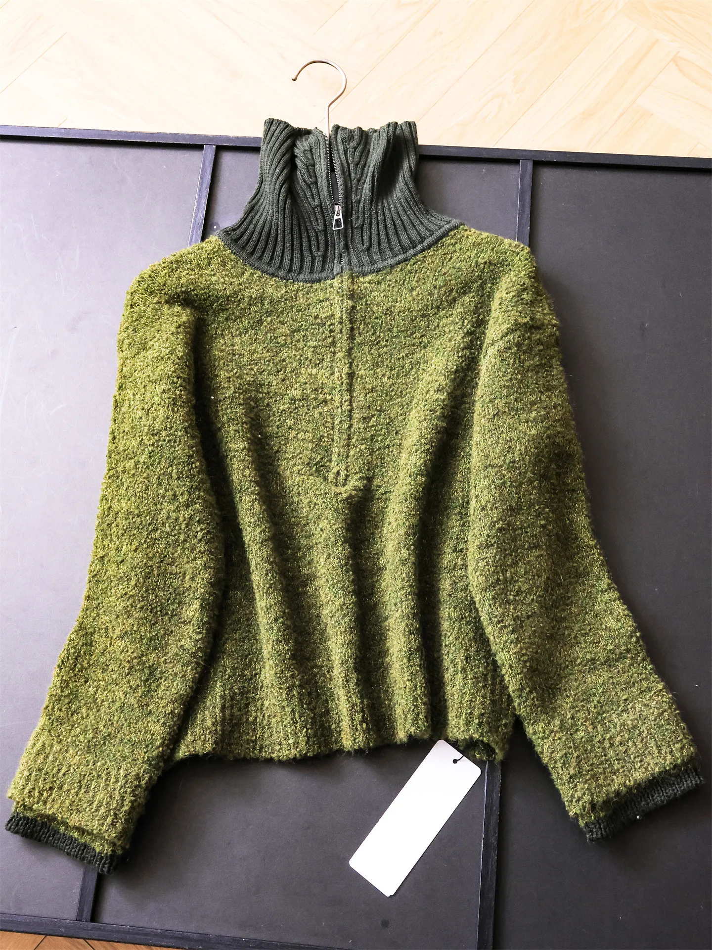 

New Semi-zipper Women's Patchwork Top All Match High Neck Loose Knitted Sweater Daily Solid Colored Long Sleeved
