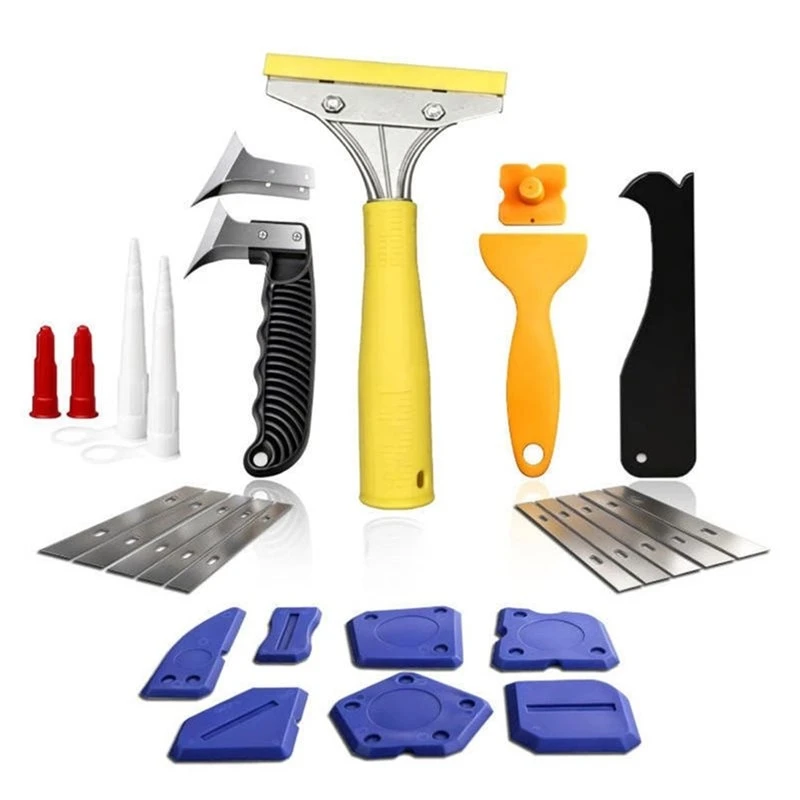 T19C Caulking Tool Kit(25 PCS) With Grout Scraper, Caulk Remover& Sealant Finishing Tool For Bathroom& Kitchen Tile